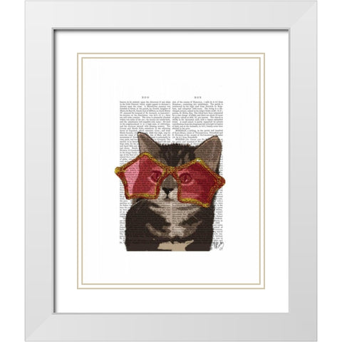 Kitten in Star Sunglasses White Modern Wood Framed Art Print with Double Matting by Fab Funky