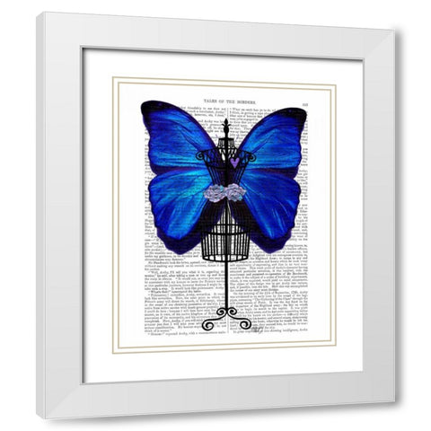 Mannequin Blue Butterfly White Modern Wood Framed Art Print with Double Matting by Fab Funky