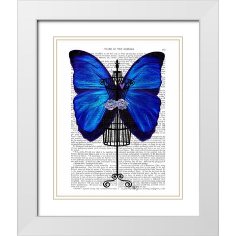 Mannequin Blue Butterfly White Modern Wood Framed Art Print with Double Matting by Fab Funky