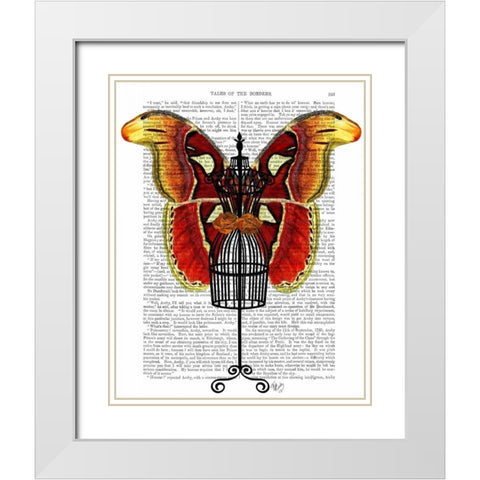 Mannequin Red And Yellow Butterfly White Modern Wood Framed Art Print with Double Matting by Fab Funky