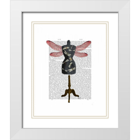 Dragonfly Mannequin White Modern Wood Framed Art Print with Double Matting by Fab Funky
