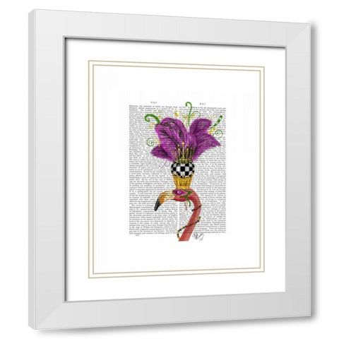 Mardi Gras Flamingo Portrait White Modern Wood Framed Art Print with Double Matting by Fab Funky