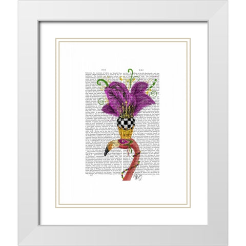 Mardi Gras Flamingo Portrait White Modern Wood Framed Art Print with Double Matting by Fab Funky