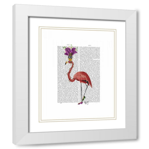 Mardi Gras Flamingo Full White Modern Wood Framed Art Print with Double Matting by Fab Funky