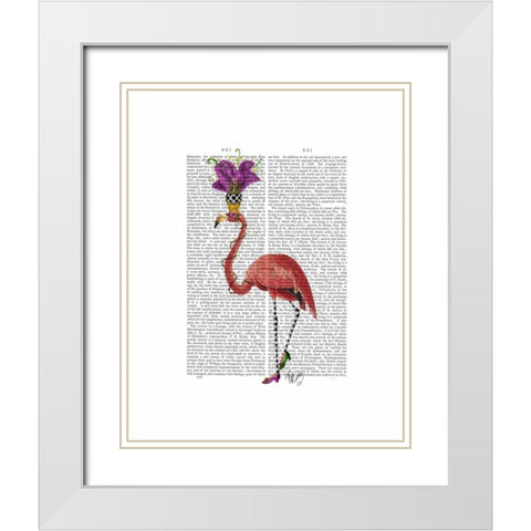 Mardi Gras Flamingo Full White Modern Wood Framed Art Print with Double Matting by Fab Funky