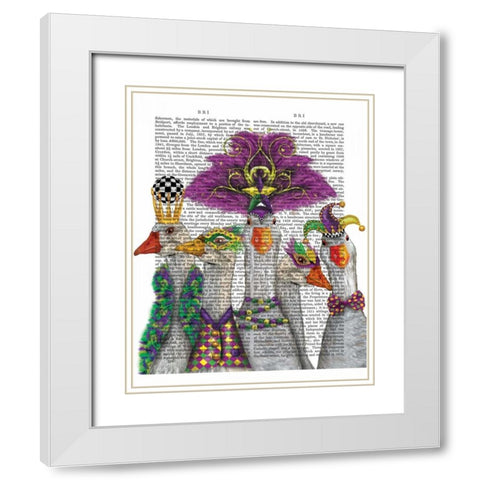 Mardi Gras Gaggle of Geese White Modern Wood Framed Art Print with Double Matting by Fab Funky