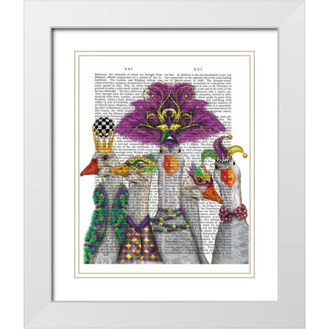Mardi Gras Gaggle of Geese White Modern Wood Framed Art Print with Double Matting by Fab Funky