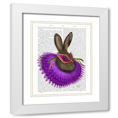 Mardi Gras Hare White Modern Wood Framed Art Print with Double Matting by Fab Funky