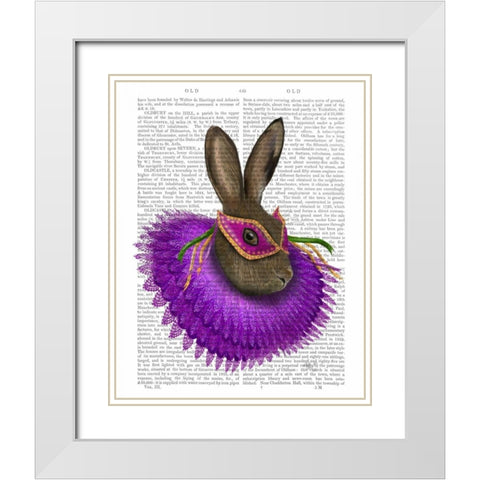 Mardi Gras Hare White Modern Wood Framed Art Print with Double Matting by Fab Funky