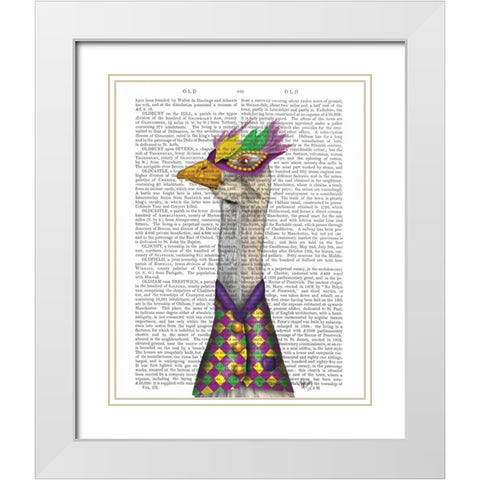 Mardi Gras Goose Harlequin Jacket White Modern Wood Framed Art Print with Double Matting by Fab Funky