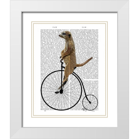 Meerkat on Black Penny Farthing White Modern Wood Framed Art Print with Double Matting by Fab Funky