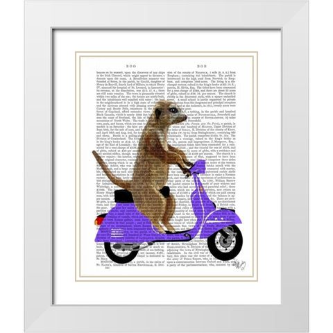 Meerkat on Lilac Moped White Modern Wood Framed Art Print with Double Matting by Fab Funky