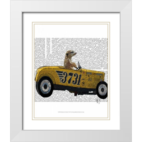 Meerkat in Hot Rod White Modern Wood Framed Art Print with Double Matting by Fab Funky