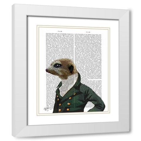 Dandy Meerkat Portrait White Modern Wood Framed Art Print with Double Matting by Fab Funky