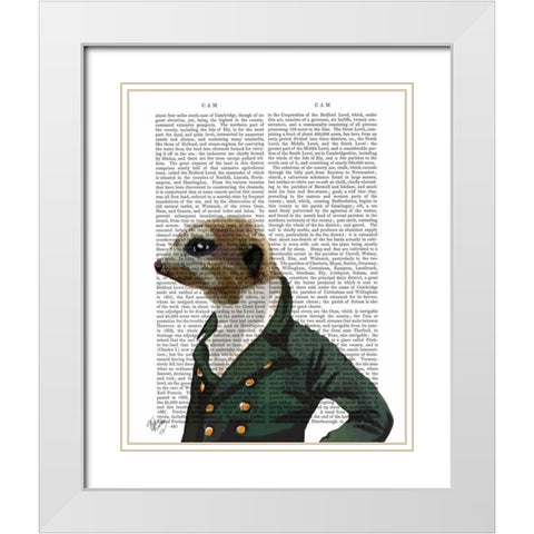 Dandy Meerkat Portrait White Modern Wood Framed Art Print with Double Matting by Fab Funky