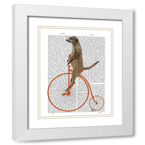 Meerkat on Orange Penny Farthing White Modern Wood Framed Art Print with Double Matting by Fab Funky