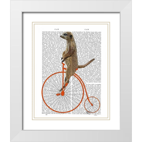 Meerkat on Orange Penny Farthing White Modern Wood Framed Art Print with Double Matting by Fab Funky