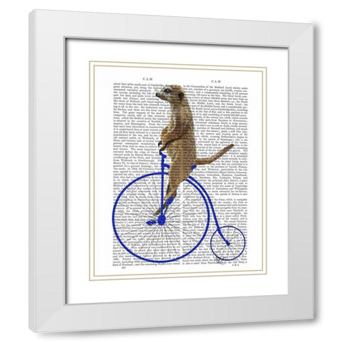 Meerkat On Blue Penny Farthing White Modern Wood Framed Art Print with Double Matting by Fab Funky