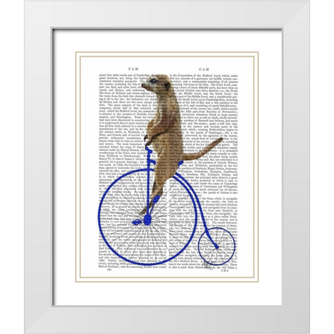 Meerkat On Blue Penny Farthing White Modern Wood Framed Art Print with Double Matting by Fab Funky