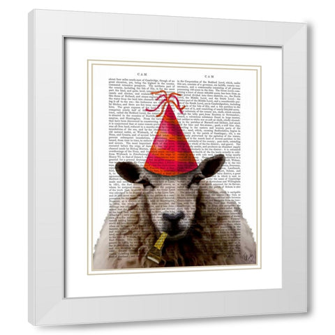 Party Sheep White Modern Wood Framed Art Print with Double Matting by Fab Funky