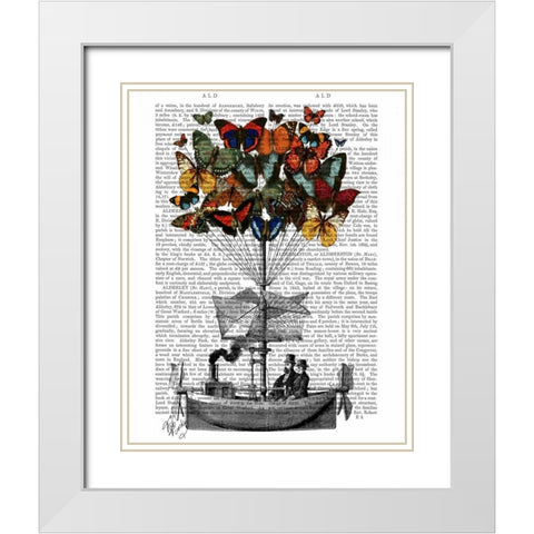 Butterfly Airship White Modern Wood Framed Art Print with Double Matting by Fab Funky