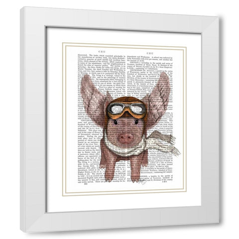 Aviator Piggy White Modern Wood Framed Art Print with Double Matting by Fab Funky