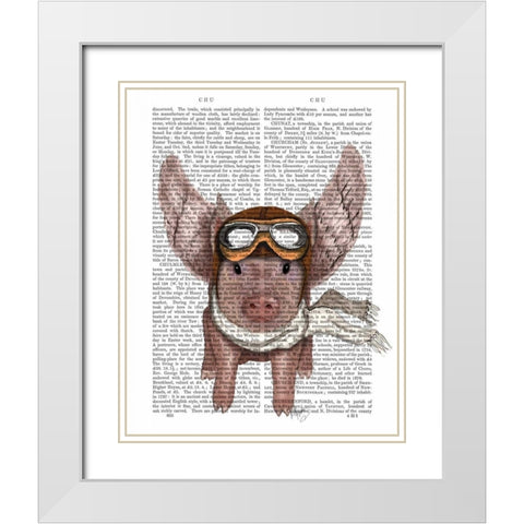 Aviator Piggy White Modern Wood Framed Art Print with Double Matting by Fab Funky
