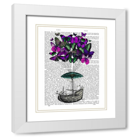 Butterfly Airship 2 Purple and Green White Modern Wood Framed Art Print with Double Matting by Fab Funky