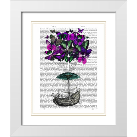 Butterfly Airship 2 Purple and Green White Modern Wood Framed Art Print with Double Matting by Fab Funky