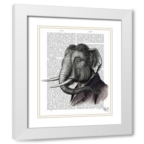Elephant Portrait White Modern Wood Framed Art Print with Double Matting by Fab Funky