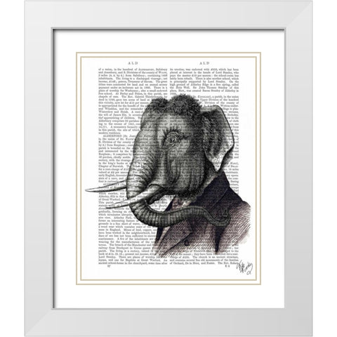 Elephant Portrait White Modern Wood Framed Art Print with Double Matting by Fab Funky