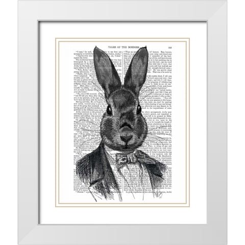Rabbit In Suit Portrait White Modern Wood Framed Art Print with Double Matting by Fab Funky