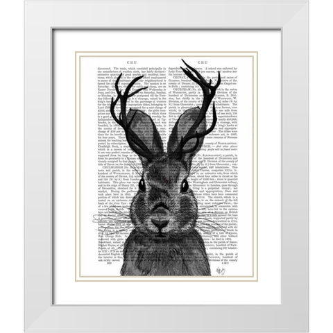 Jackalope with Grey Antlers White Modern Wood Framed Art Print with Double Matting by Fab Funky