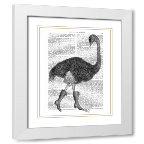 Ostrich In Boots White Modern Wood Framed Art Print with Double Matting by Fab Funky