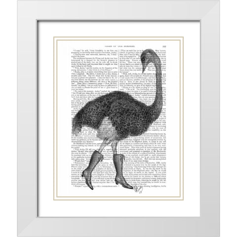 Ostrich In Boots White Modern Wood Framed Art Print with Double Matting by Fab Funky