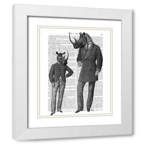 Rhinos Fathers Day White Modern Wood Framed Art Print with Double Matting by Fab Funky