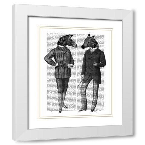 Two Zebra Gentlemen White Modern Wood Framed Art Print with Double Matting by Fab Funky