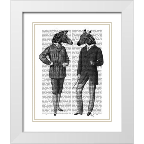 Two Zebra Gentlemen White Modern Wood Framed Art Print with Double Matting by Fab Funky