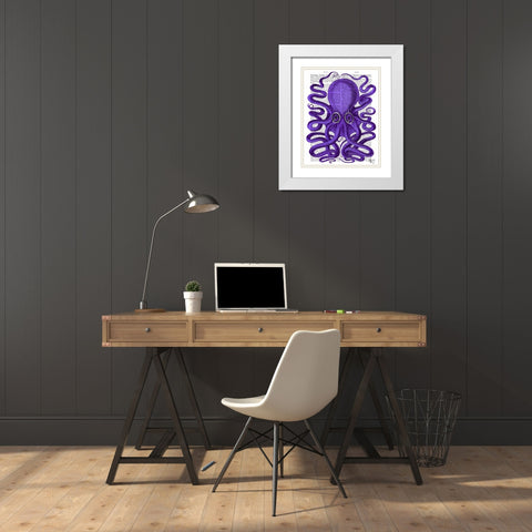 Purple Octopus White Modern Wood Framed Art Print with Double Matting by Fab Funky