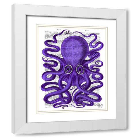 Purple Octopus White Modern Wood Framed Art Print with Double Matting by Fab Funky