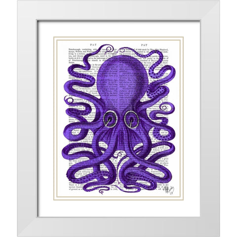 Purple Octopus White Modern Wood Framed Art Print with Double Matting by Fab Funky