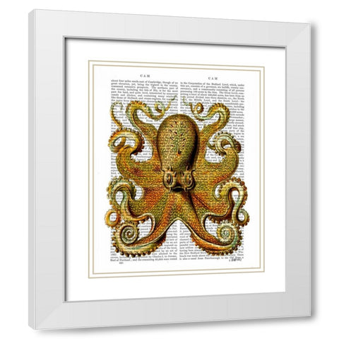 Vintage Yellow Octopus Front White Modern Wood Framed Art Print with Double Matting by Fab Funky