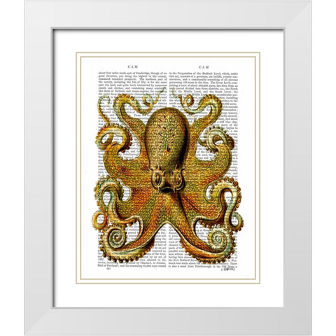 Vintage Yellow Octopus Front White Modern Wood Framed Art Print with Double Matting by Fab Funky