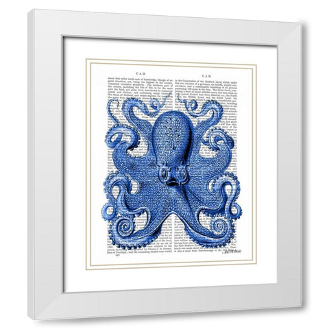 Vintage Blue Octopus 1  Front White Modern Wood Framed Art Print with Double Matting by Fab Funky