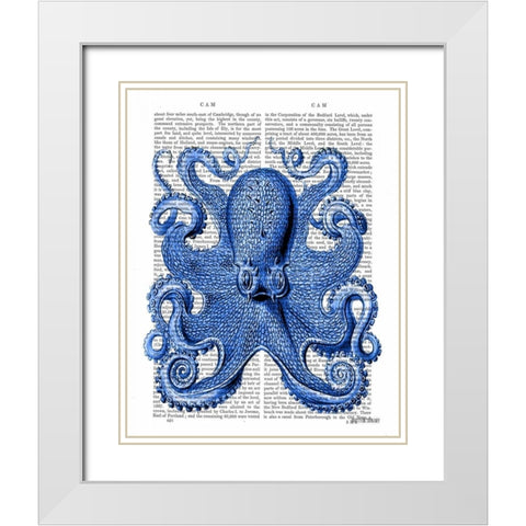 Vintage Blue Octopus 1  Front White Modern Wood Framed Art Print with Double Matting by Fab Funky