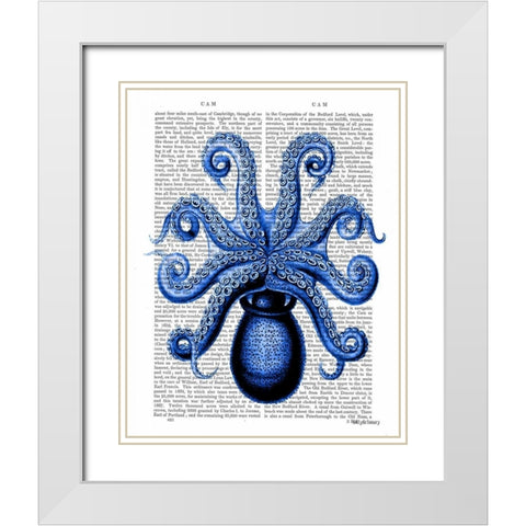 Vintage Blue Octopus 1 Underside White Modern Wood Framed Art Print with Double Matting by Fab Funky