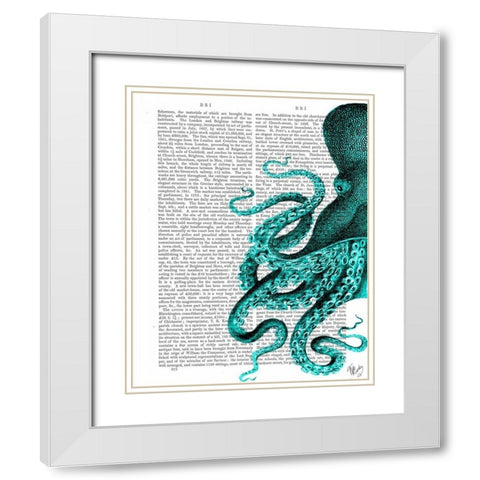 Octopus Green Half White Modern Wood Framed Art Print with Double Matting by Fab Funky