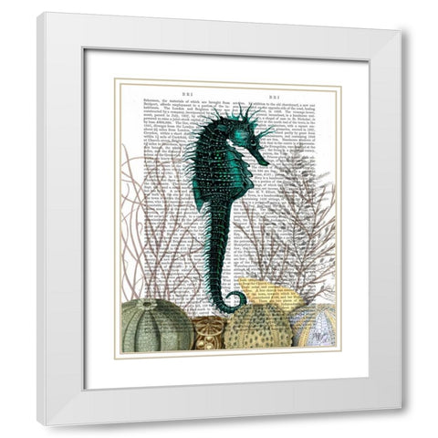 SeaHorse and Sea Urchins White Modern Wood Framed Art Print with Double Matting by Fab Funky