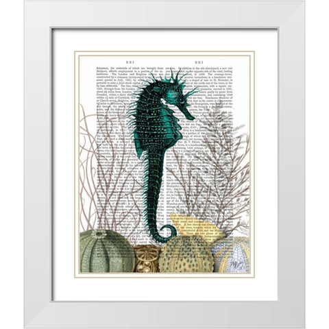 SeaHorse and Sea Urchins White Modern Wood Framed Art Print with Double Matting by Fab Funky