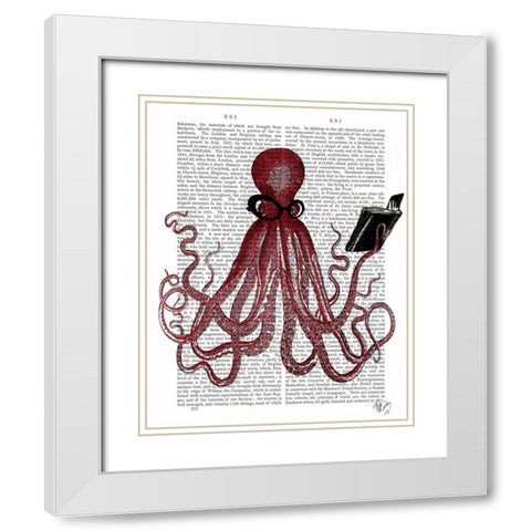 Intelligent Octopus White Modern Wood Framed Art Print with Double Matting by Fab Funky